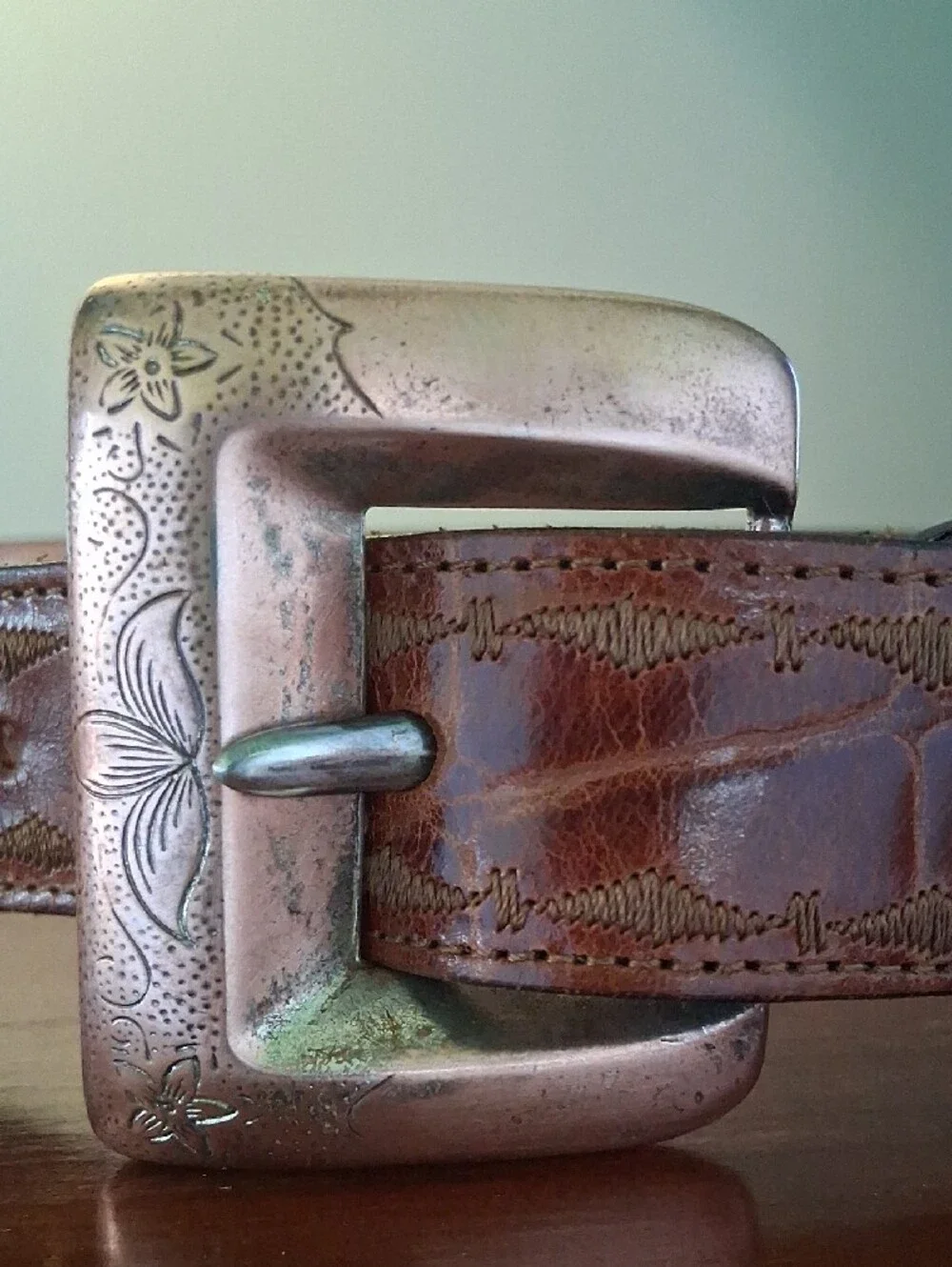 VTG Doppia Vita Western Leather Brown Stitch 80s MCM Italy Buckle 80/30
